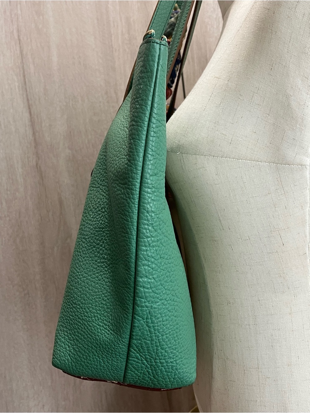 Fossil Green Pebbled Leather Tote Bag Large Zip Top Shoulder Purse - Picture 9 of 14